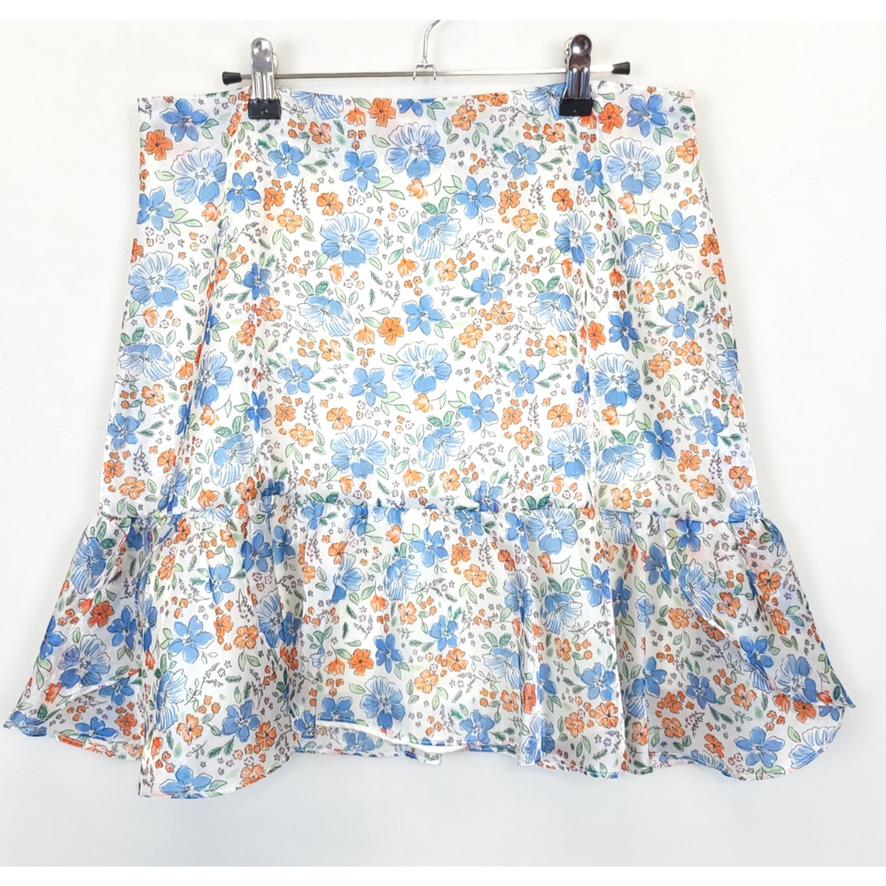 Wildfox‎ Sydney Skirt Ruffle Short Lined Women L White Blue Floral Fairycore